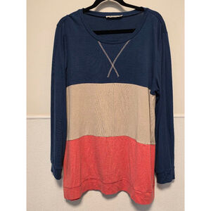 Women's Yidarton Long Sleeve T-Shirt‎ Size XL Blue Beige Coral